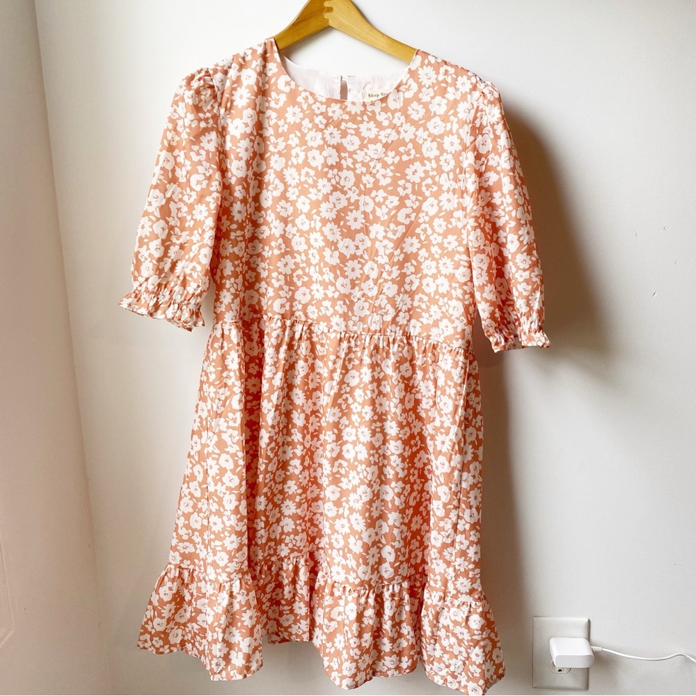 Shop Stevie Floral Mini Dress - Peach and White - Picture 3 of 6